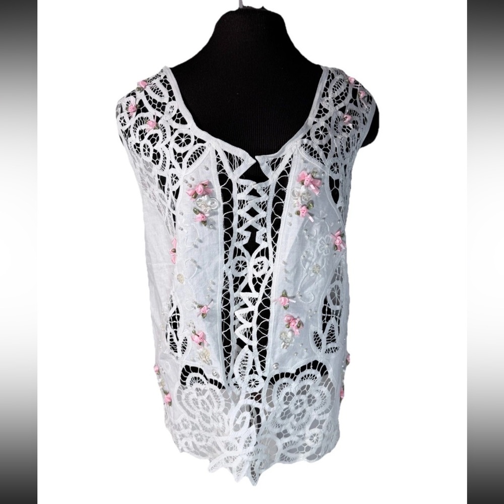 Wimpole Street Creations Vintage Linen Lace Tank Boho Cottagecore Top